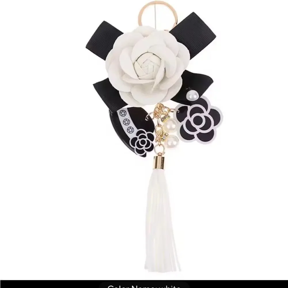 Elegant Black and White Floral Keychain